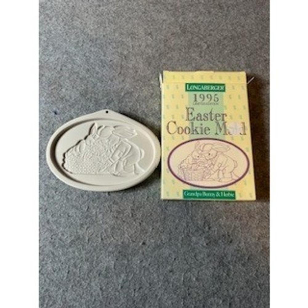 Longaberger 1995 Easter Cookie Mold Grandpa Bunny & Herbie Pottery Boxed